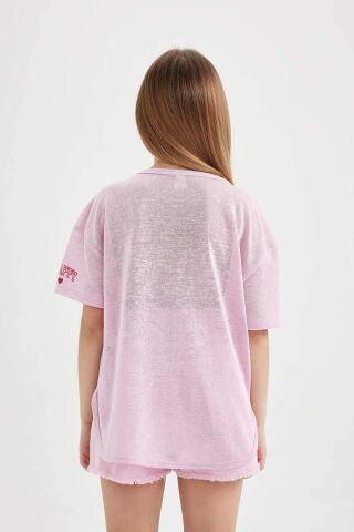 Kız Çocuk Oversize Geniş Kalıp Baskılı Kısa Kollu Tişört