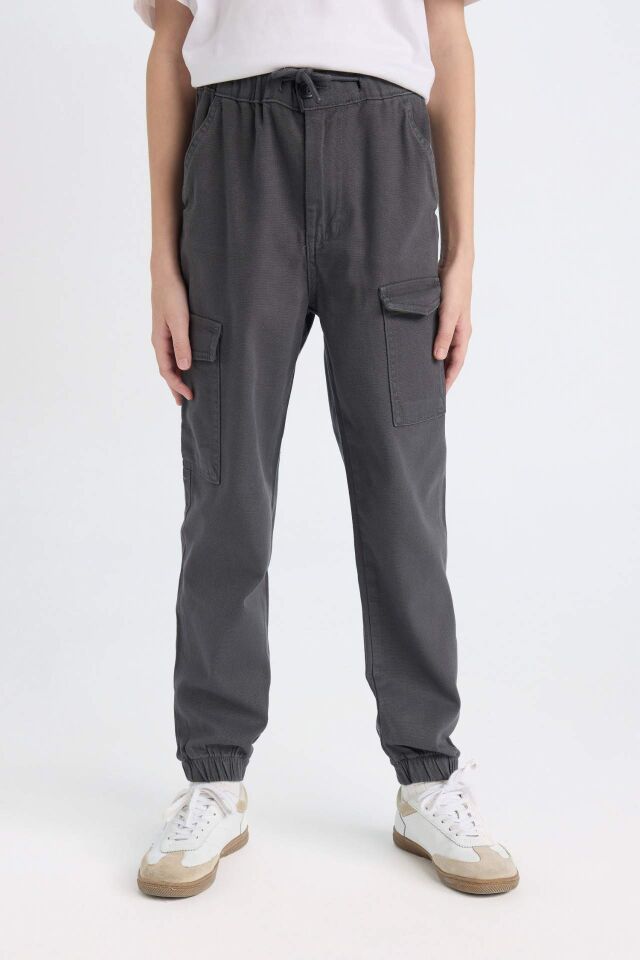 Erkek Çocuk Kargo Cepli Beli Bağıcıklı Lastikli Paça Jogger Paça Gabardin Pantolon