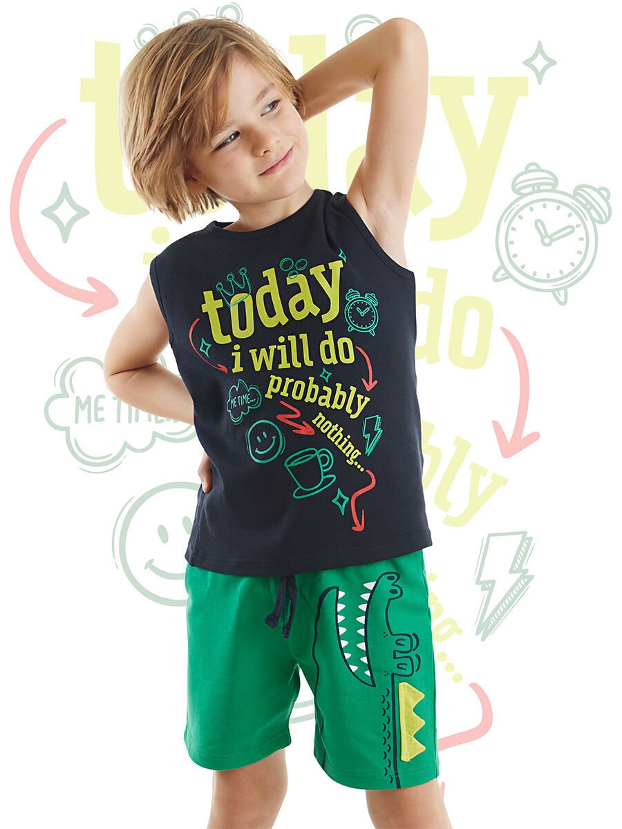 Today Erkek Çocuk T-shirt Şort Takım 8 Y - Yeşil, Lacivert