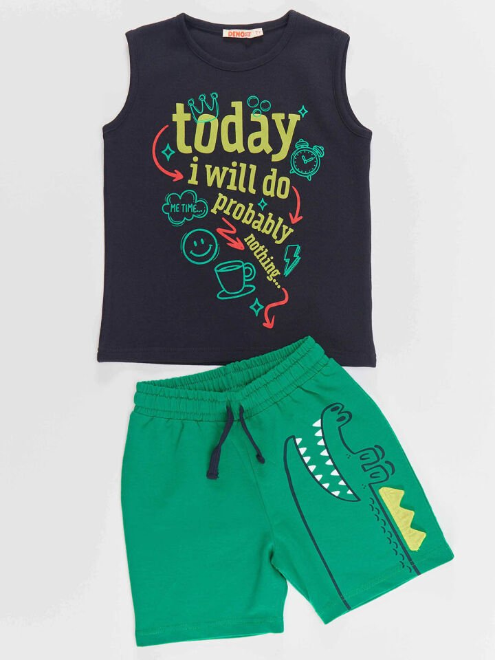 Today Erkek Çocuk T-shirt Şort Takım 8 Y - Yeşil, Lacivert