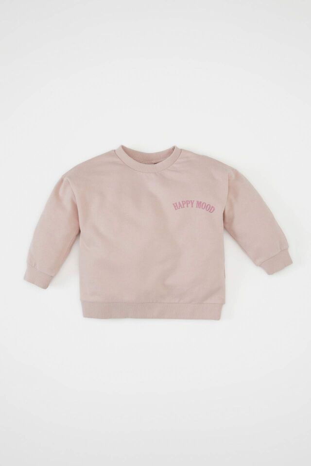 Kız Bebek Bisiklet Yaka Yazı Baskılı Sweatshirt