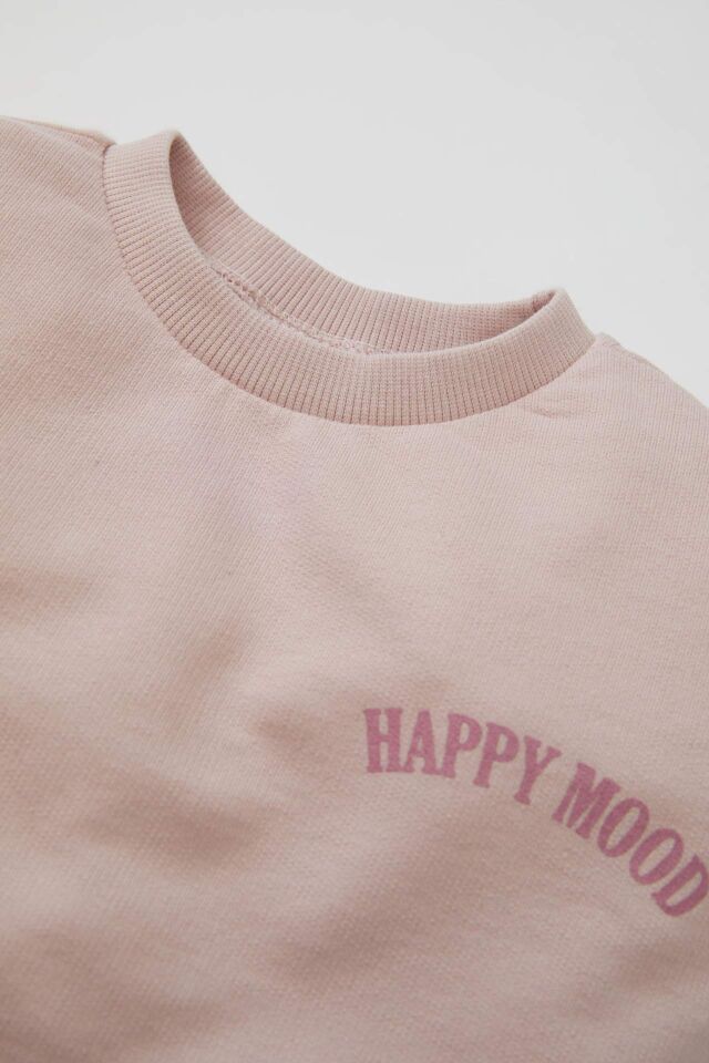 Kız Bebek Bisiklet Yaka Yazı Baskılı Sweatshirt