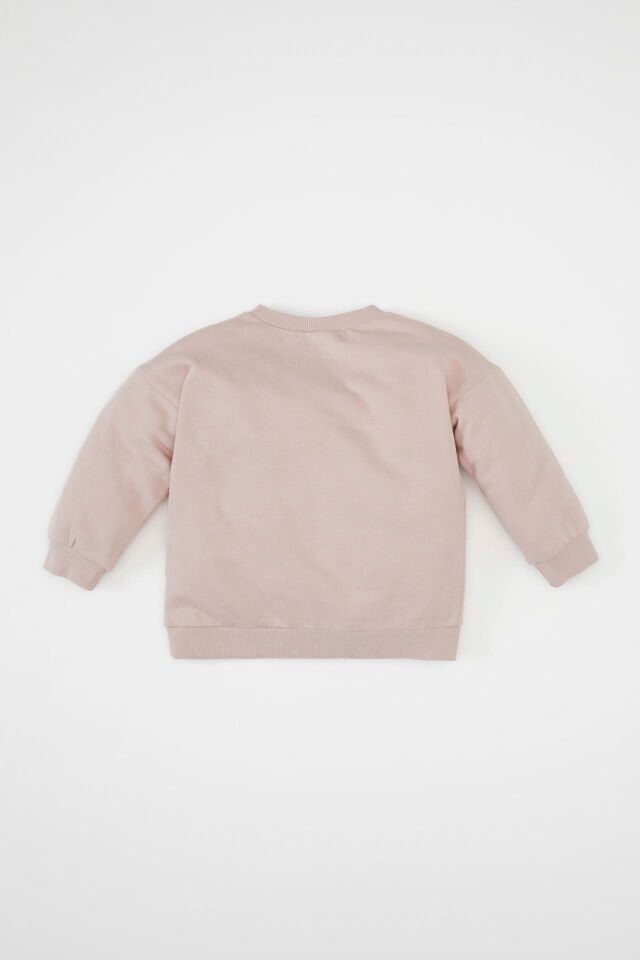 Kız Bebek Bisiklet Yaka Yazı Baskılı Sweatshirt