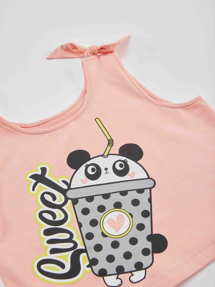 Panda Milkshake Kız Çocuk T-shirt Etek Takım 5 Y - Somon, Gri