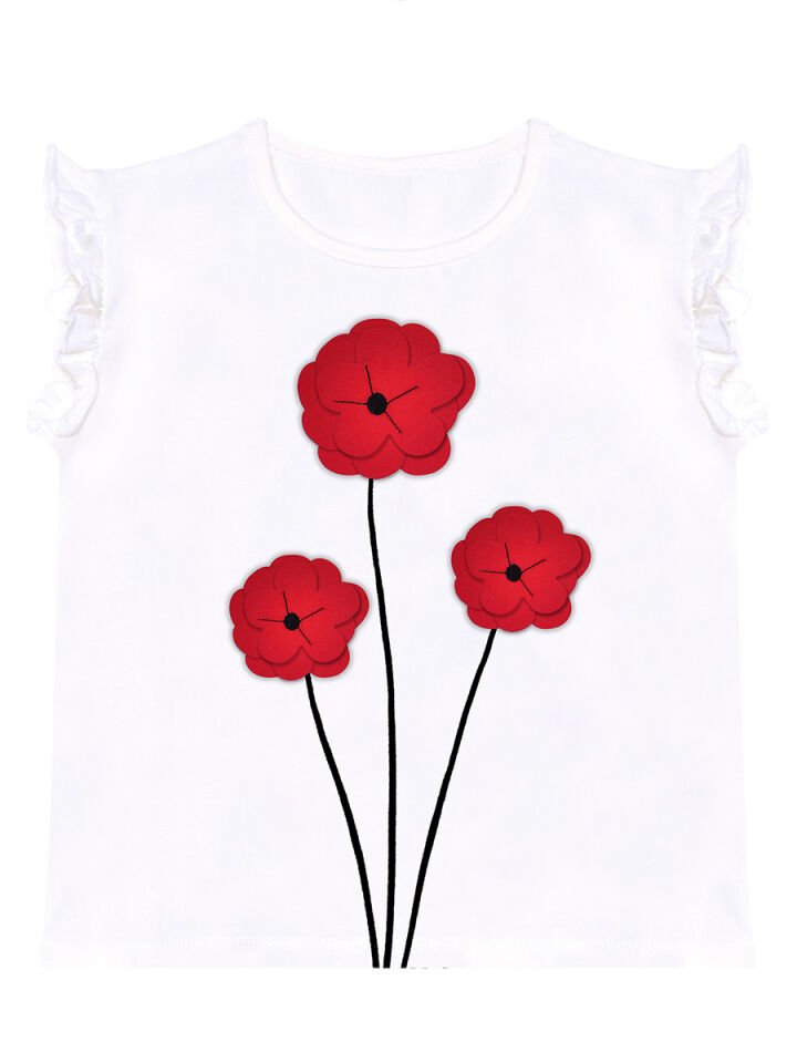 Kırmızı Gelincik Kız Çocuk T-shirt Tayt Takım