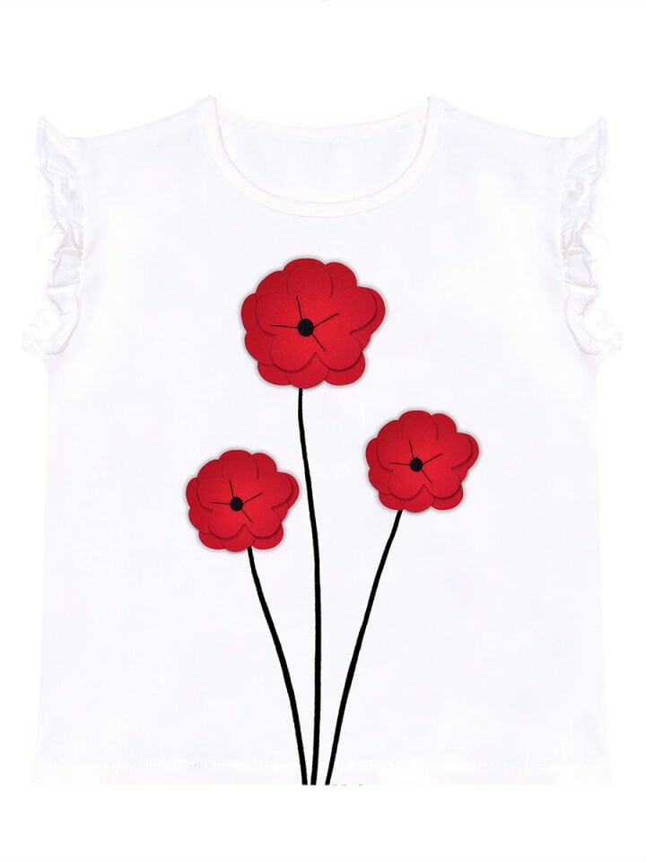 Kırmızı Gelincik Kız Çocuk T-shirt Tayt Takım