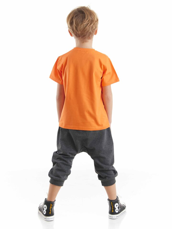 Turuncu Tilki Erkek Çocuk T-shirt Kapri Şort Takım 2 Y - Turuncu, Antresit