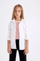 Kız Çocuk Slim Fit Dar Kesim Bengalin Uzun Kollu Basic Düz Beyaz Okul Gömleği