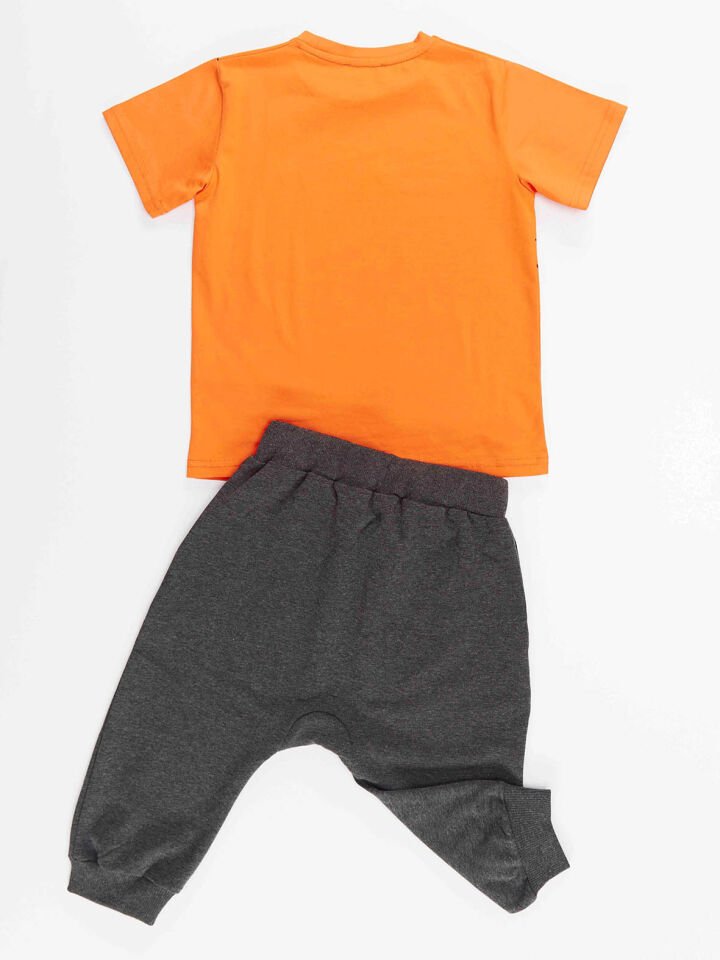 Turuncu Tilki Erkek Çocuk T-shirt Kapri Şort Takım 2 Y - Turuncu, Antresit