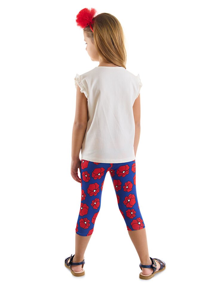 Kırmızı Gelincik Kız Çocuk T-shirt Tayt Takım 4 Y - Beyaz, Lacivert