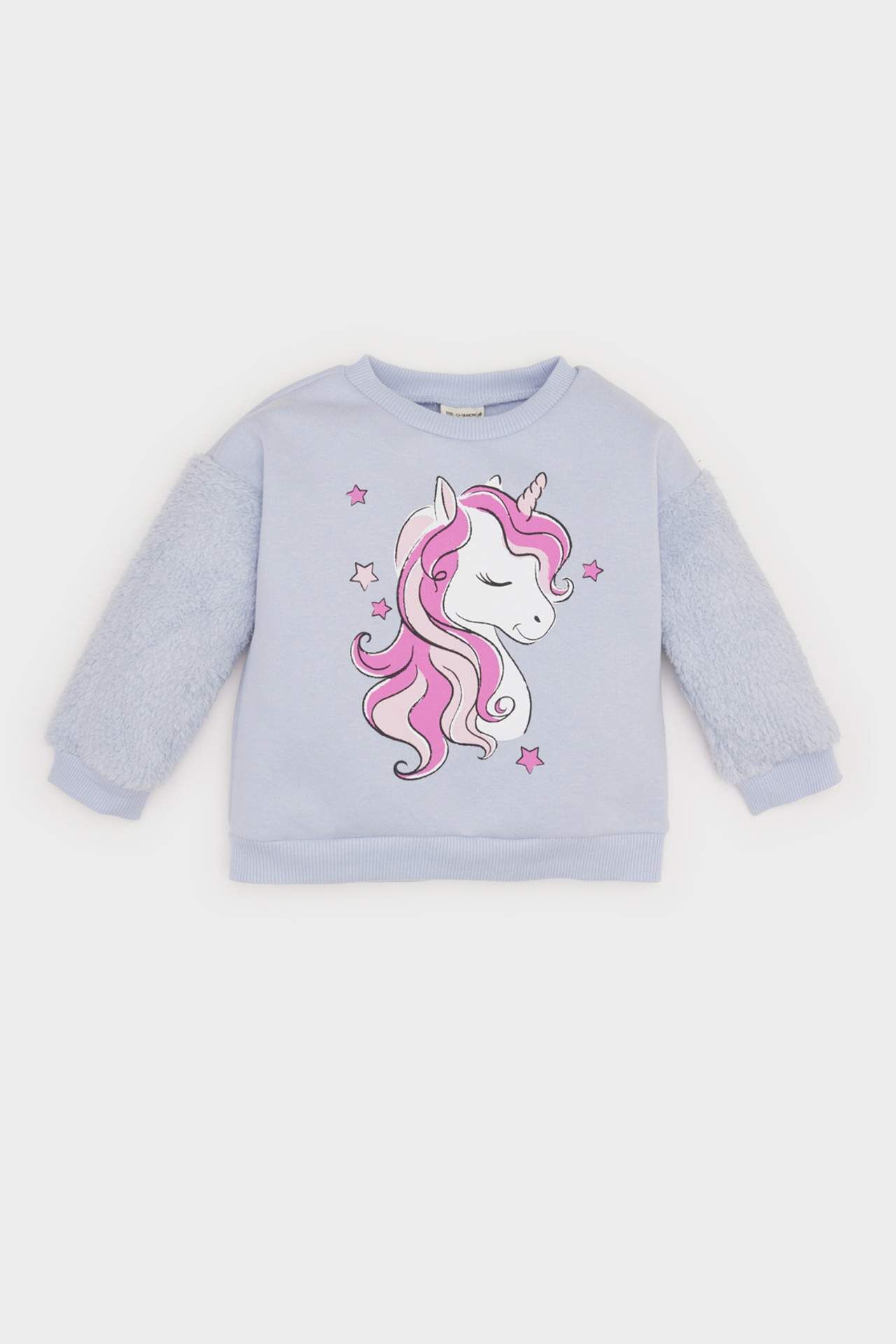 Kız Bebek Bisiklet Yaka Unicorn Baskılı İçi Yumuşak Tüylü Sweatshirt