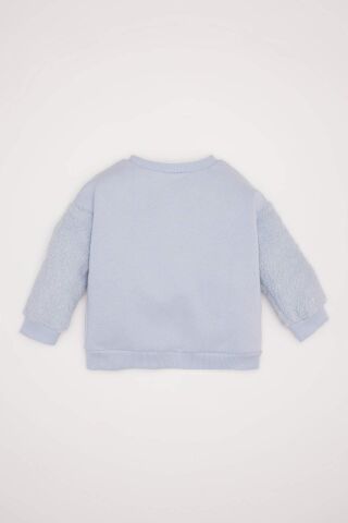 Kız Bebek Bisiklet Yaka Unicorn Baskılı İçi Yumuşak Tüylü Sweatshirt