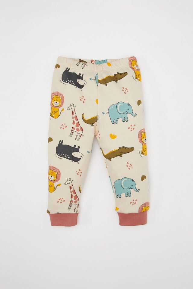 Erkek Bebek Pijama Takımı Safari Baskılı Uzun Kollu Üst Beli Lastikli Uzun Alt