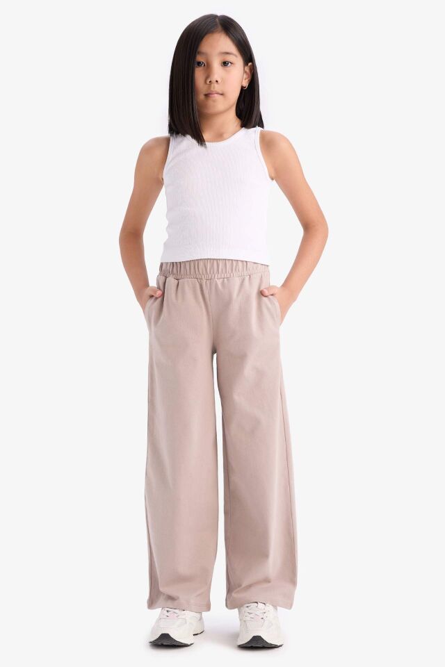 Kız Çocuk Esnek Belli Wide Leg Geniş Paça Pantolon