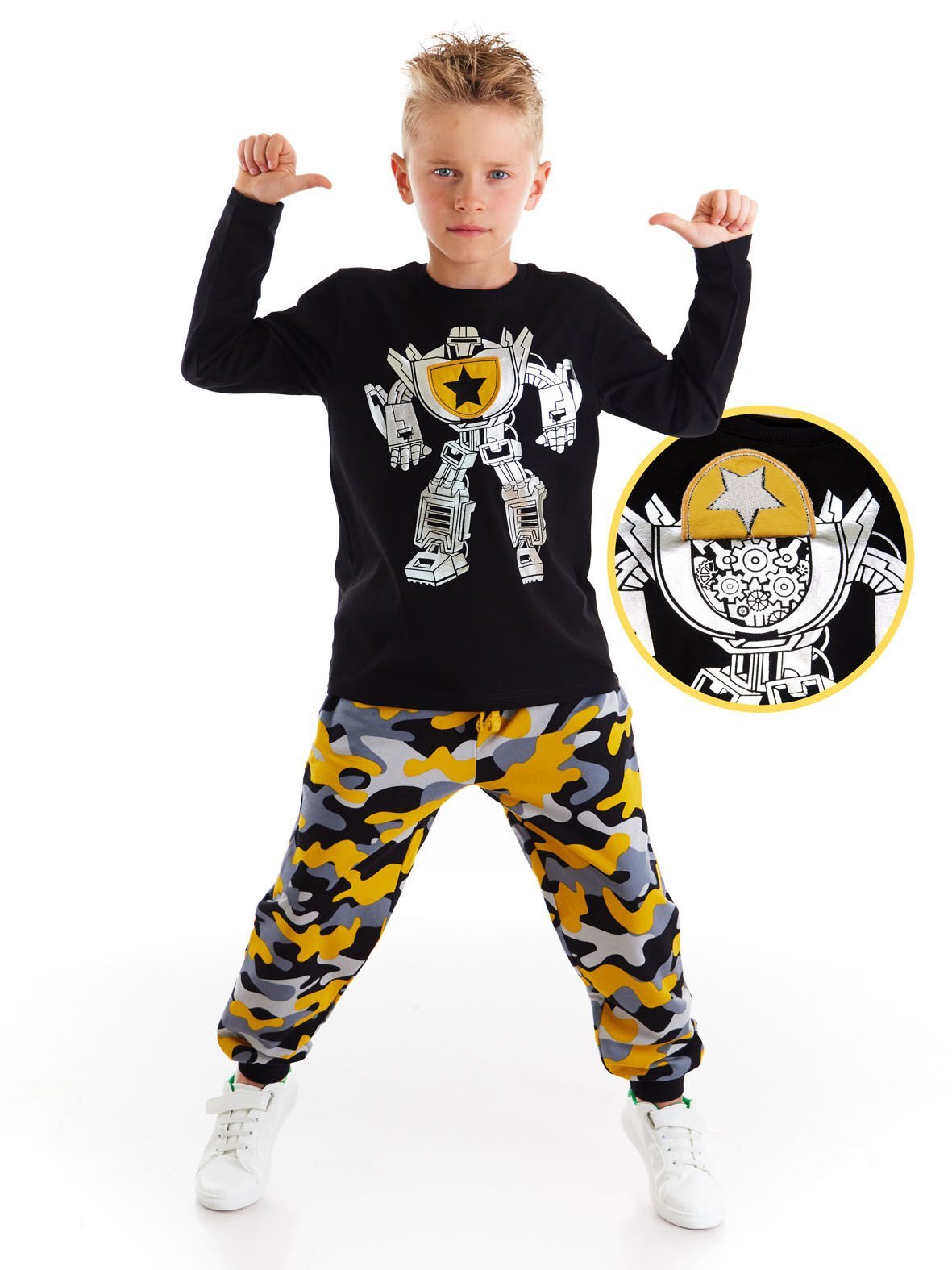 Robot Kamuflaj Erkek Çocuk T-shirt Pantolon Takım