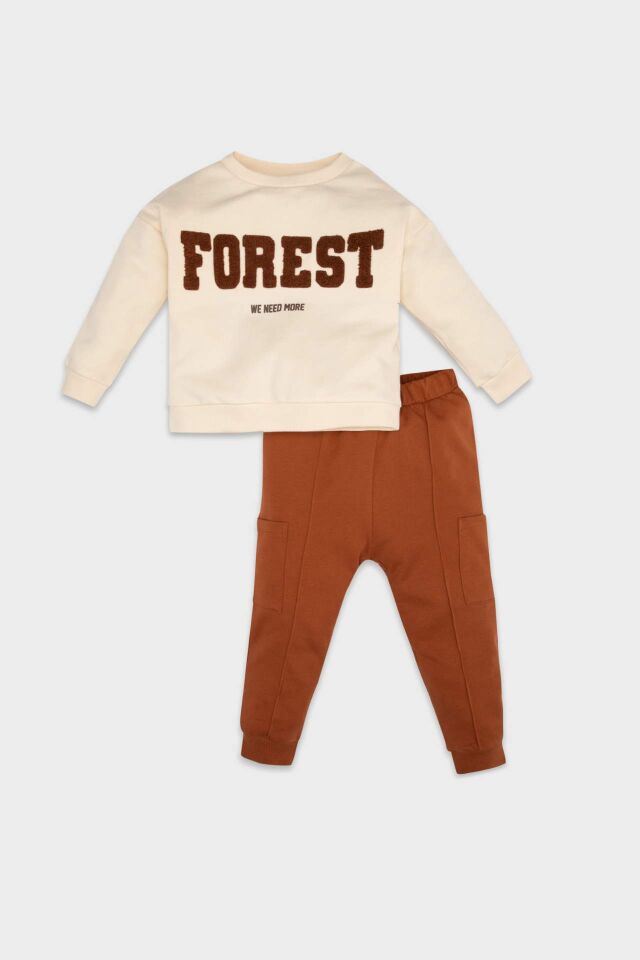 Erkek Bebek 2'li Takım Baskılı İnce Sweatshirt Eşofman Altı