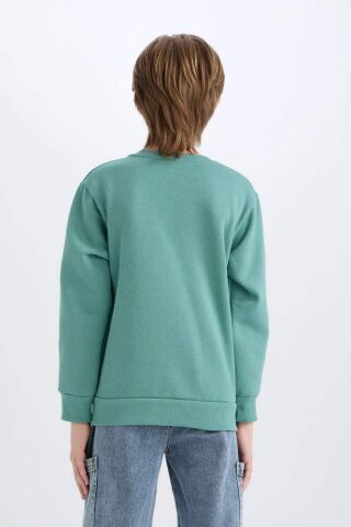 Erkek Çocuk Bisiklet Yaka Baskılı Kalın Sweatshirt