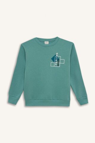 Erkek Çocuk Bisiklet Yaka Baskılı Kalın Sweatshirt