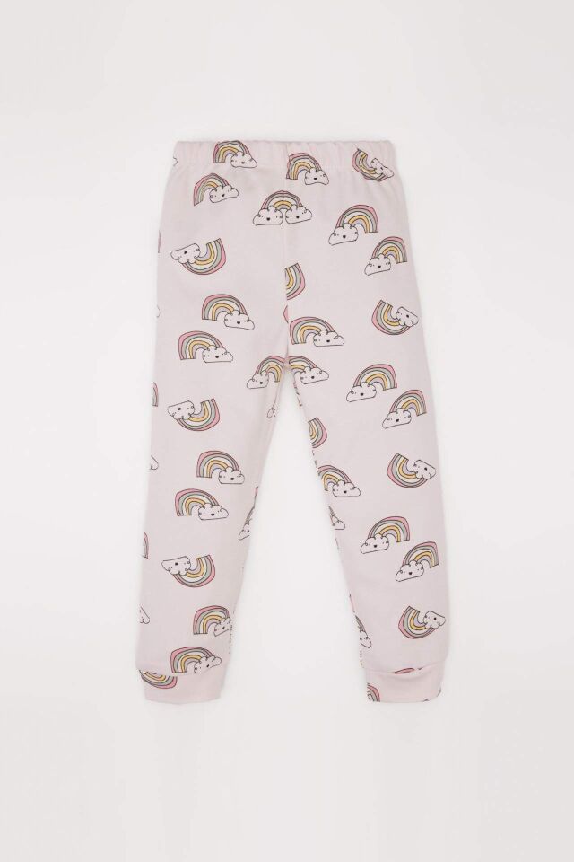 Kız Bebek Pijama Takımı Gökkuşağı Baskılı Uzun Kollu Üst Beli Lastikli Uzun Alt