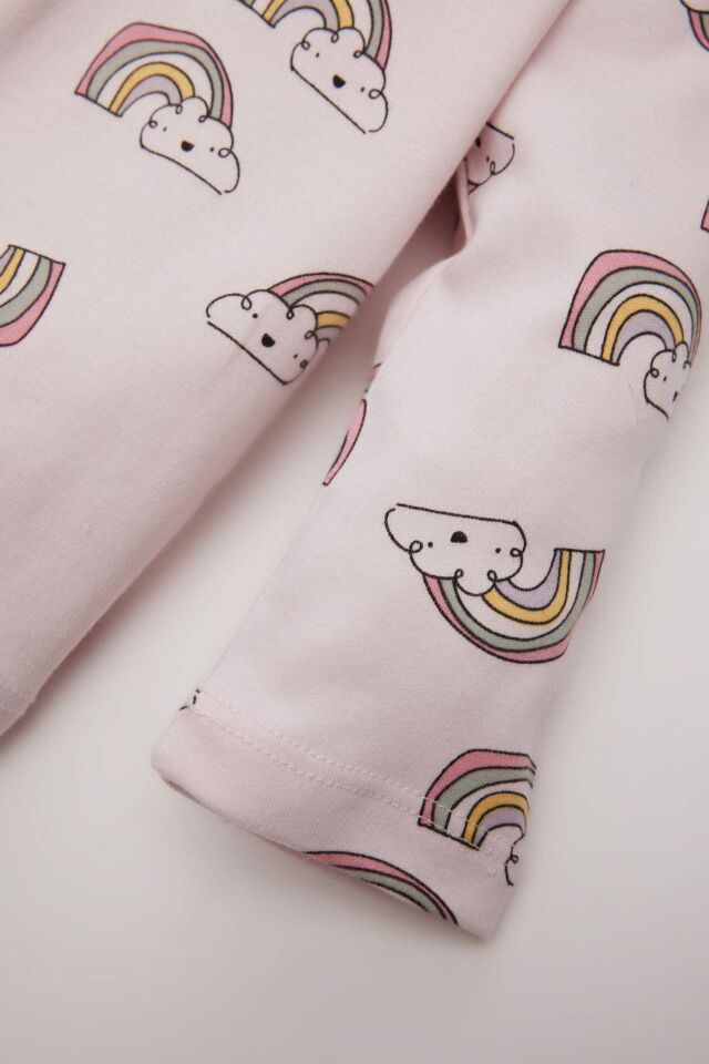 Kız Bebek Pijama Takımı Gökkuşağı Baskılı Uzun Kollu Üst Beli Lastikli Uzun Alt