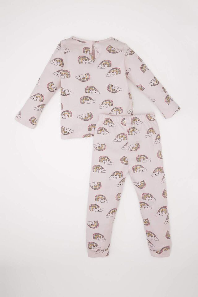 Kız Bebek Pijama Takımı Gökkuşağı Baskılı Uzun Kollu Üst Beli Lastikli Uzun Alt