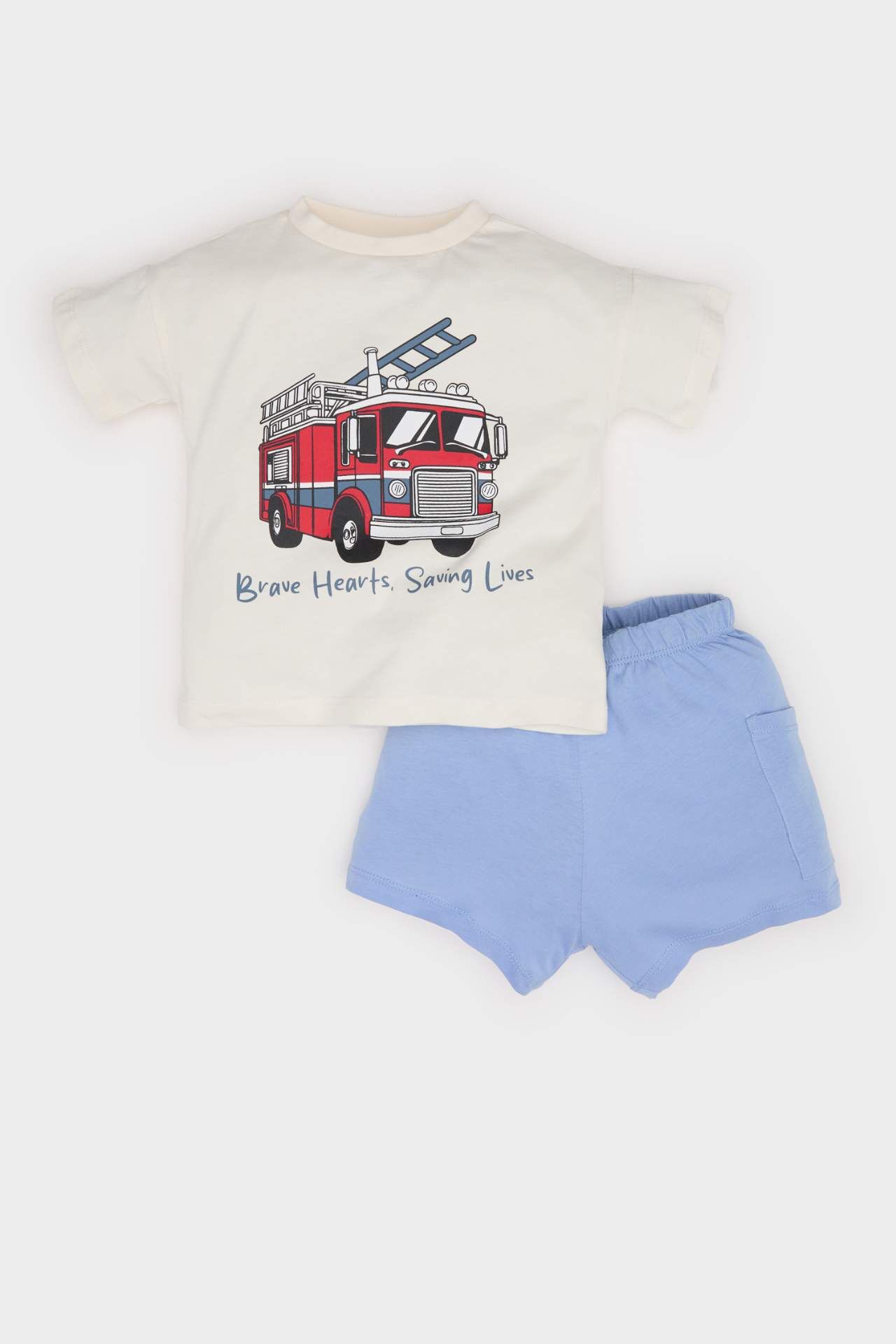 Erkek Bebek 2'li Takım Araç Baskılı Kısa Kollu Tişört Beli Lastikli Şort