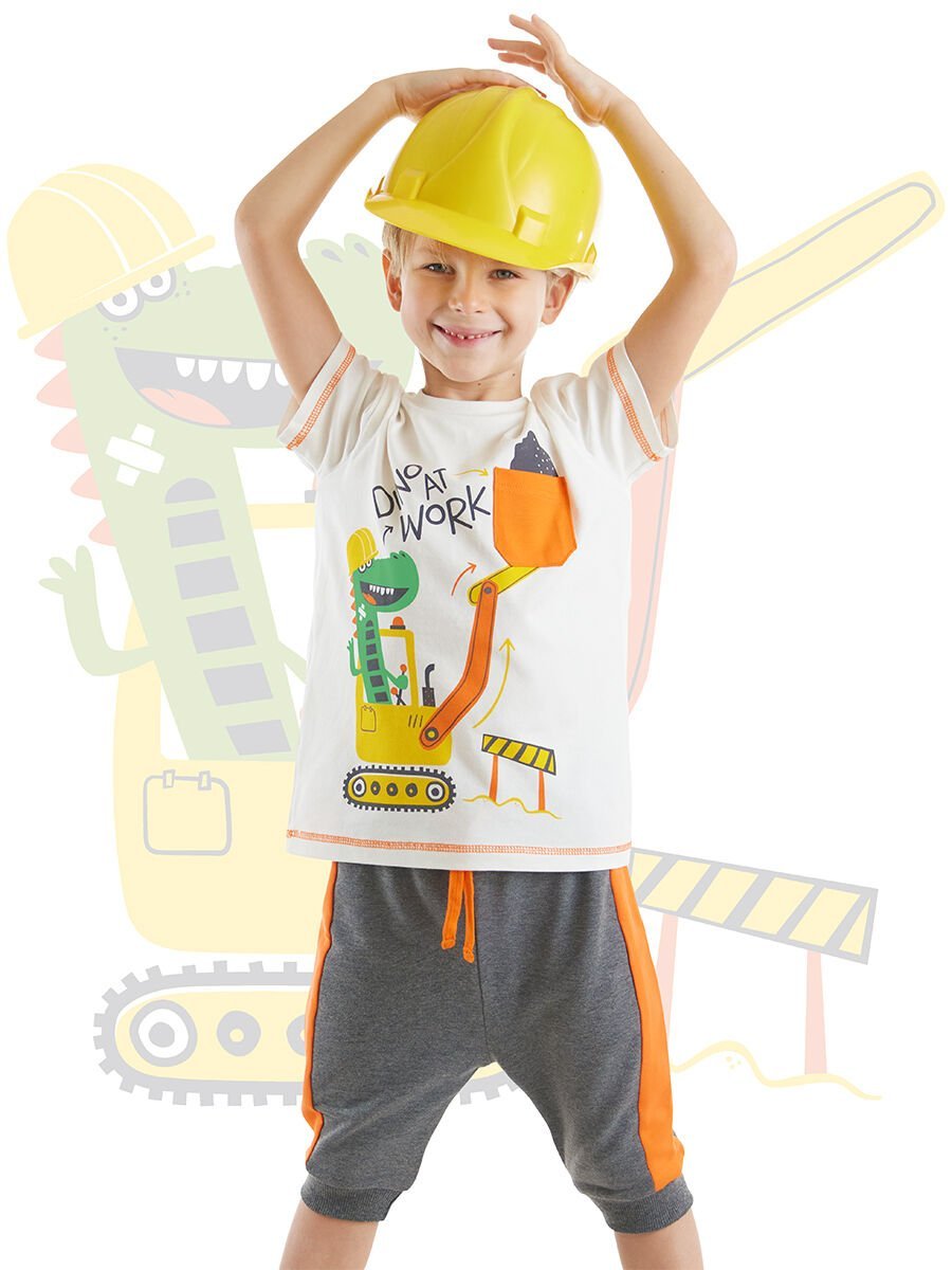 Dino At Work Erkek Çocuk T-shirt Kapri Şort Takım