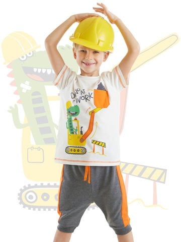 Dino At Work Erkek Çocuk T-shirt Kapri Şort Takım