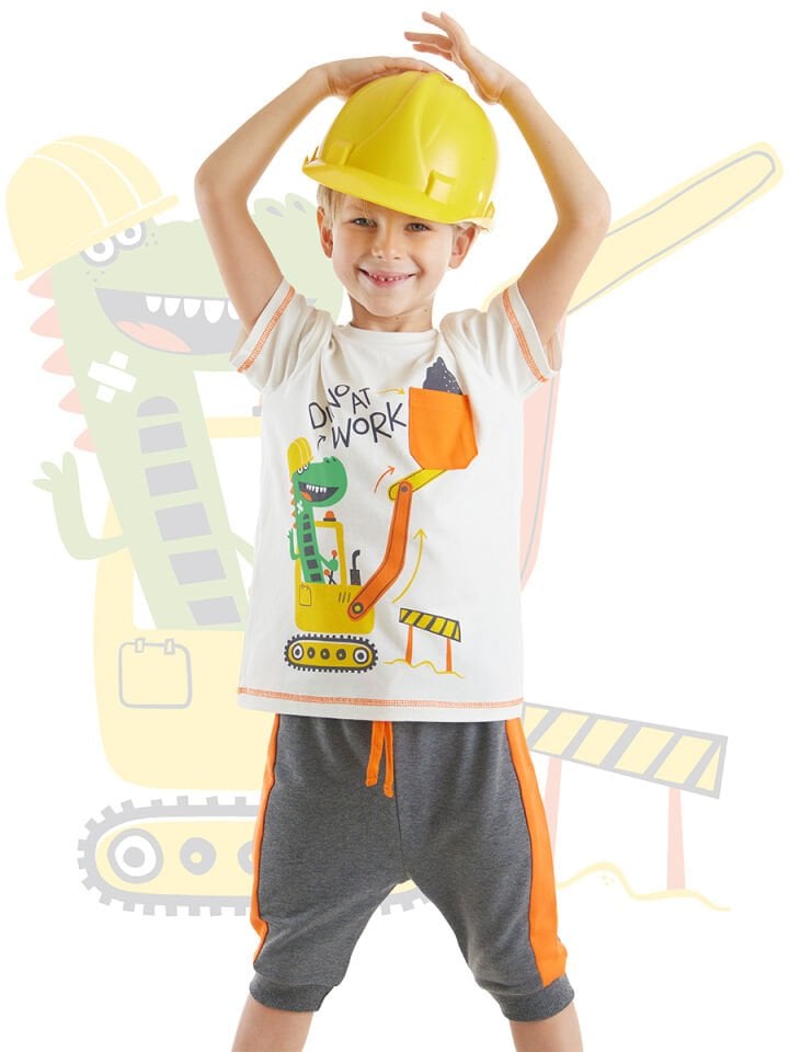 Dino At Work Erkek Çocuk T-shirt Kapri Şort Takım