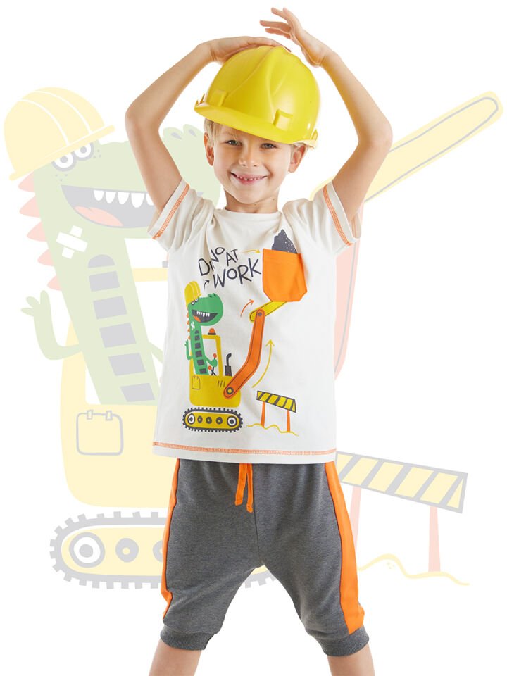 Dino At Work Erkek Çocuk T-shirt Kapri Şort Takım
