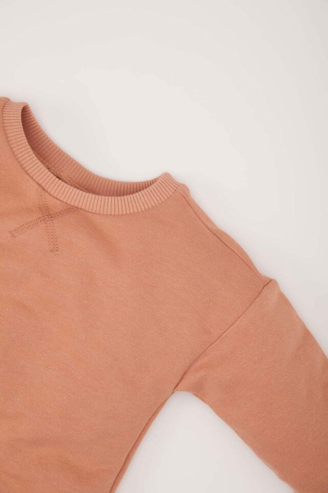 Kız Bebek Bisiklet Yaka Basic Düz Sweatshirt