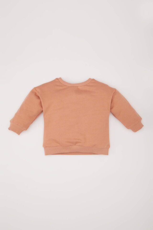 Kız Bebek Bisiklet Yaka Basic Düz Sweatshirt