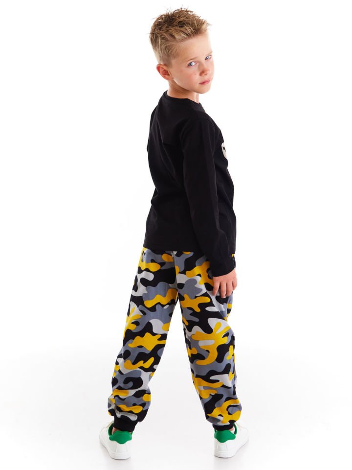 Robot Kamuflaj Erkek Çocuk T-shirt Pantolon Takım 6 Y - Siyah, Gri, sarı
