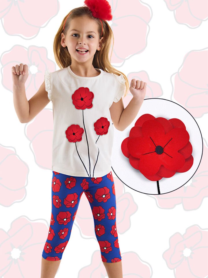 Kırmızı Gelincik Kız Çocuk T-shirt Tayt Takım 9 Y - Beyaz, Lacivert