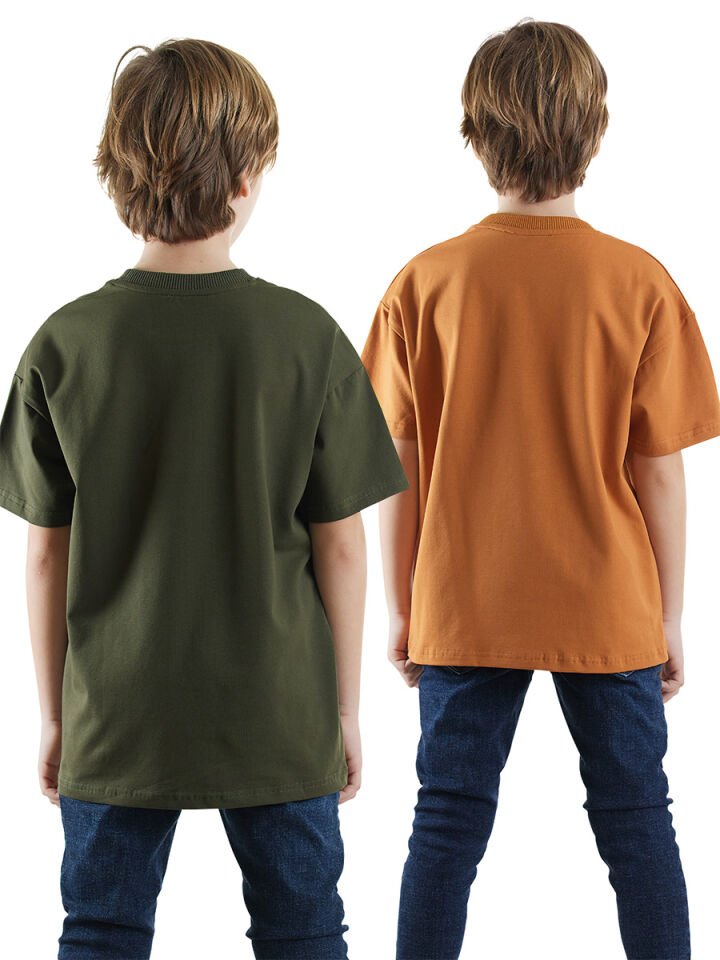Erkek Çocuk Basic Oversize 2'li T-shirt Takım 10 Y - Haki