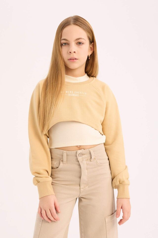 Kız Çocuk Bisiklet Yaka Baskılı 2'li Sweatshirt