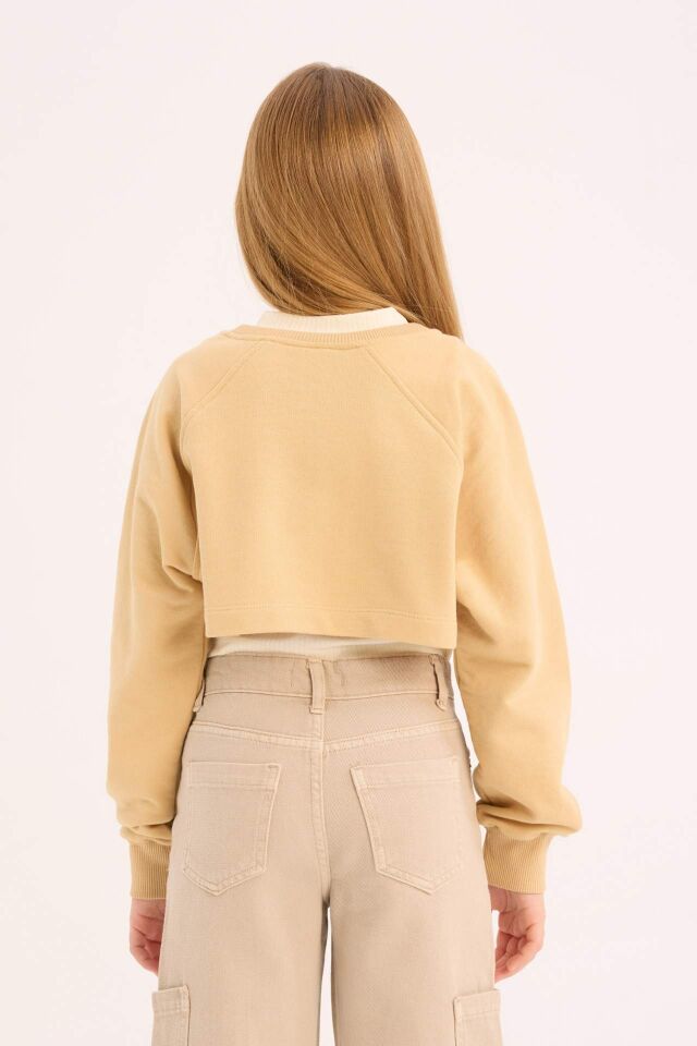 Kız Çocuk Bisiklet Yaka Baskılı 2'li Sweatshirt