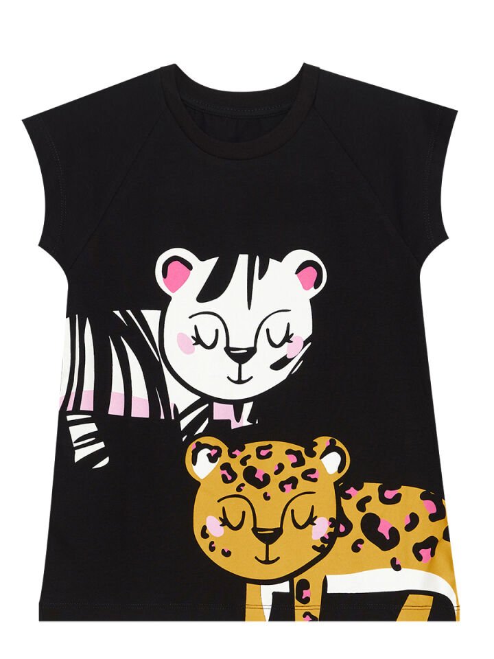 Leopar ve Zebra Kız Çocuk Tunik Tayt Takım 10 Y - Pembe