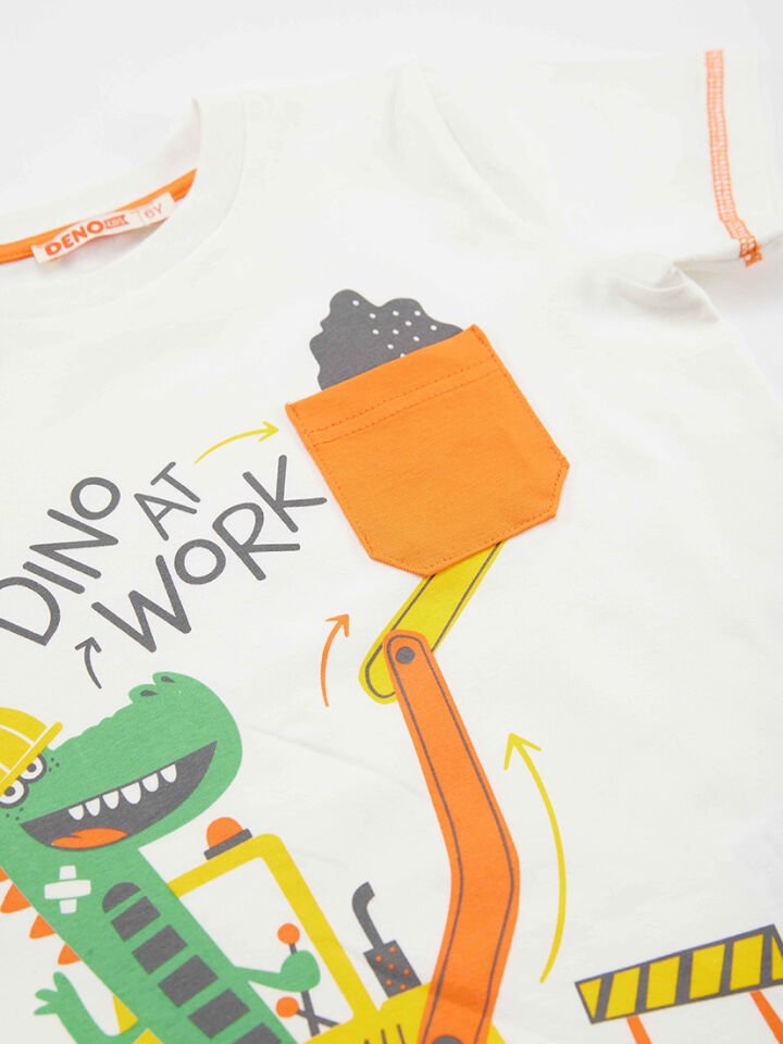 Dino At Work Erkek Çocuk T-shirt Kapri Şort Takım 4 Y - Beyaz, Antresit