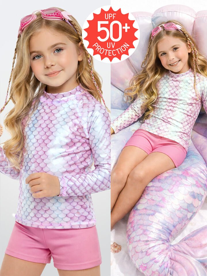 UV Korumalı Deniz Kızı Kız Çocuk Mayo T-shirt 3Y - Pembe