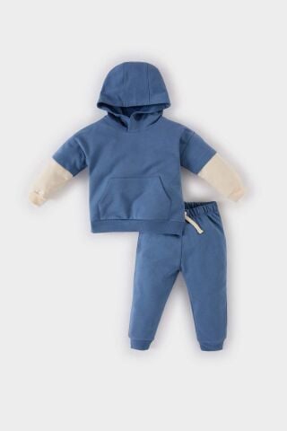 Erkek Bebek 2'li Takım Kapüşonlu Cepli Sweatshirt Beli Lastikli Eşofman Altı
