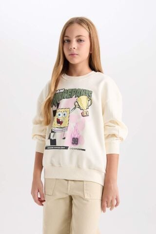 Kız Çocuk SpongeBob Relax Fit Bisiklet Yaka 3D Sweatshirt