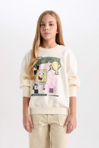 Kız Çocuk SpongeBob Relax Fit Bisiklet Yaka 3D Sweatshirt
