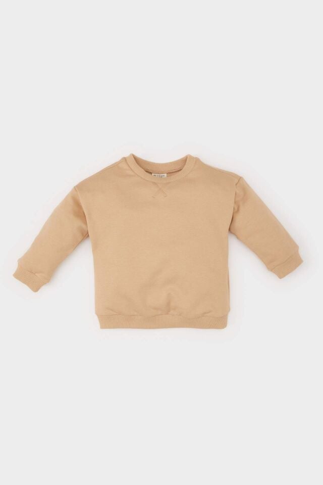 Erkek Bebek Bisiklet Yaka İçi Yumuşak Tüylü Basic Düz Sweatshirt