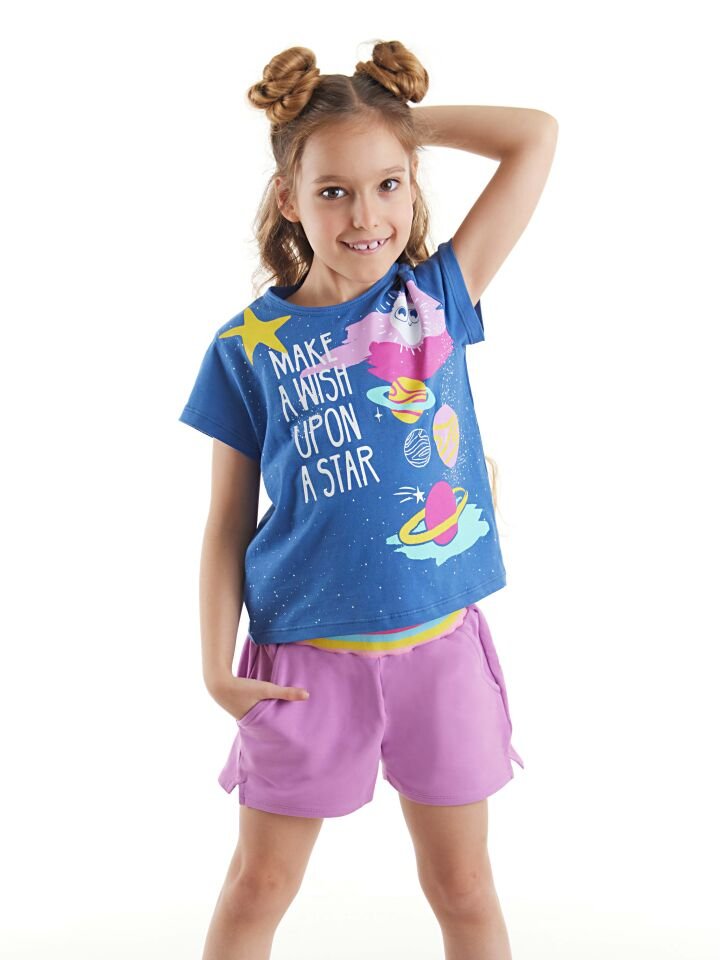 Dilek Dile Kız Çocuk T-shirt Şort Takım 6 Y - Mor, Lacivert
