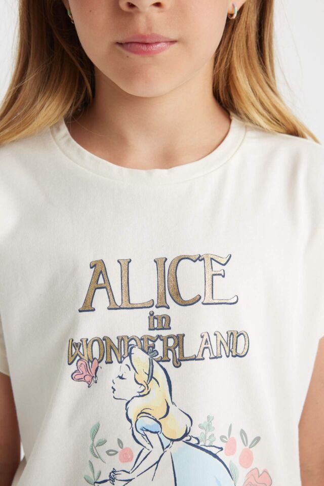 Kız Çocuk Alice In Wonderland Pijama Takımı Boxy Fit Kısa Kollu Üst Şort