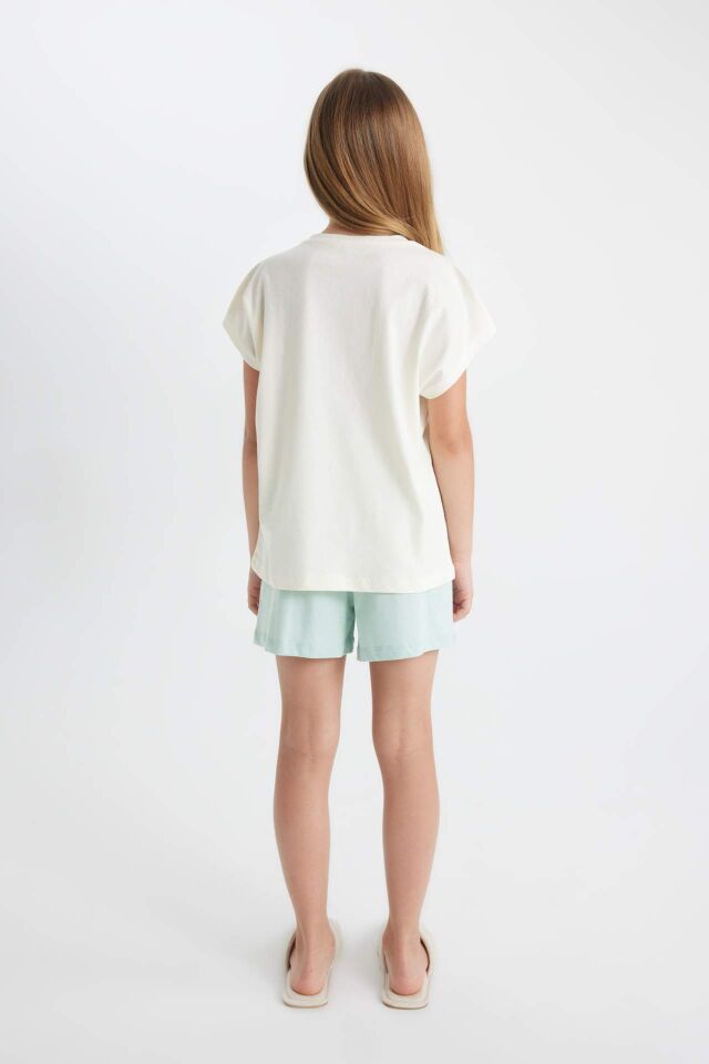 Kız Çocuk Alice In Wonderland Pijama Takımı Boxy Fit Kısa Kollu Üst Şort