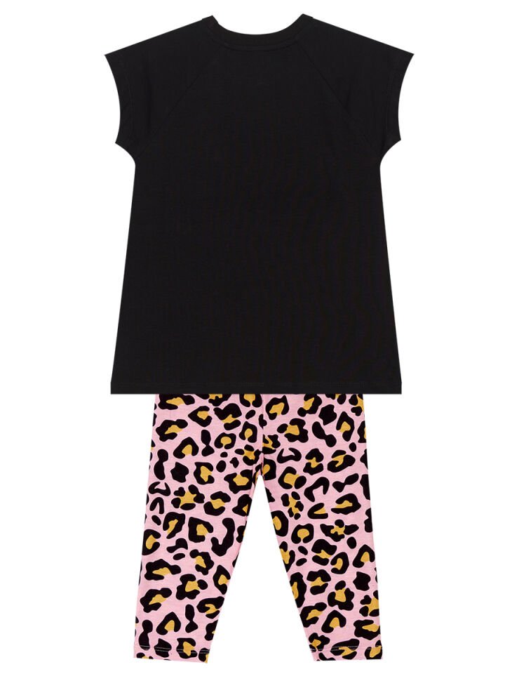 Leopar ve Zebra Kız Çocuk Tunik Tayt Takım 9 Y - Pembe