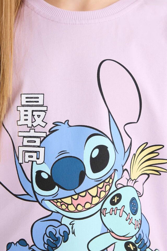 Kız Çocuk Disney Lilo & Stitch Relax Fit Bisiklet Yaka Kısa Kollu Tişört