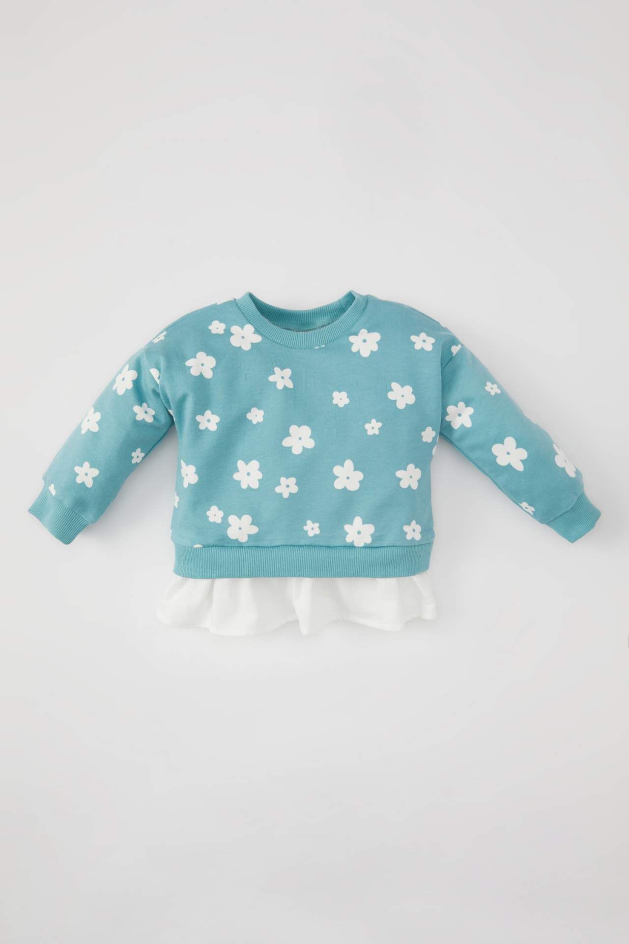 Kız Bebek Bisiklet Yaka Çiçekli Sweatshirt